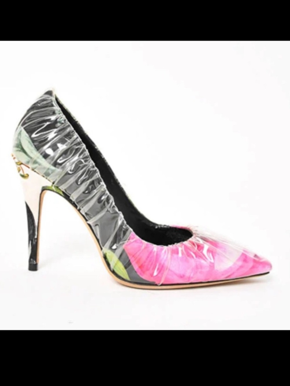 Off-White X Jimmy Choo Pink White Floral Satin Heels Plastic Overlay Size 37
